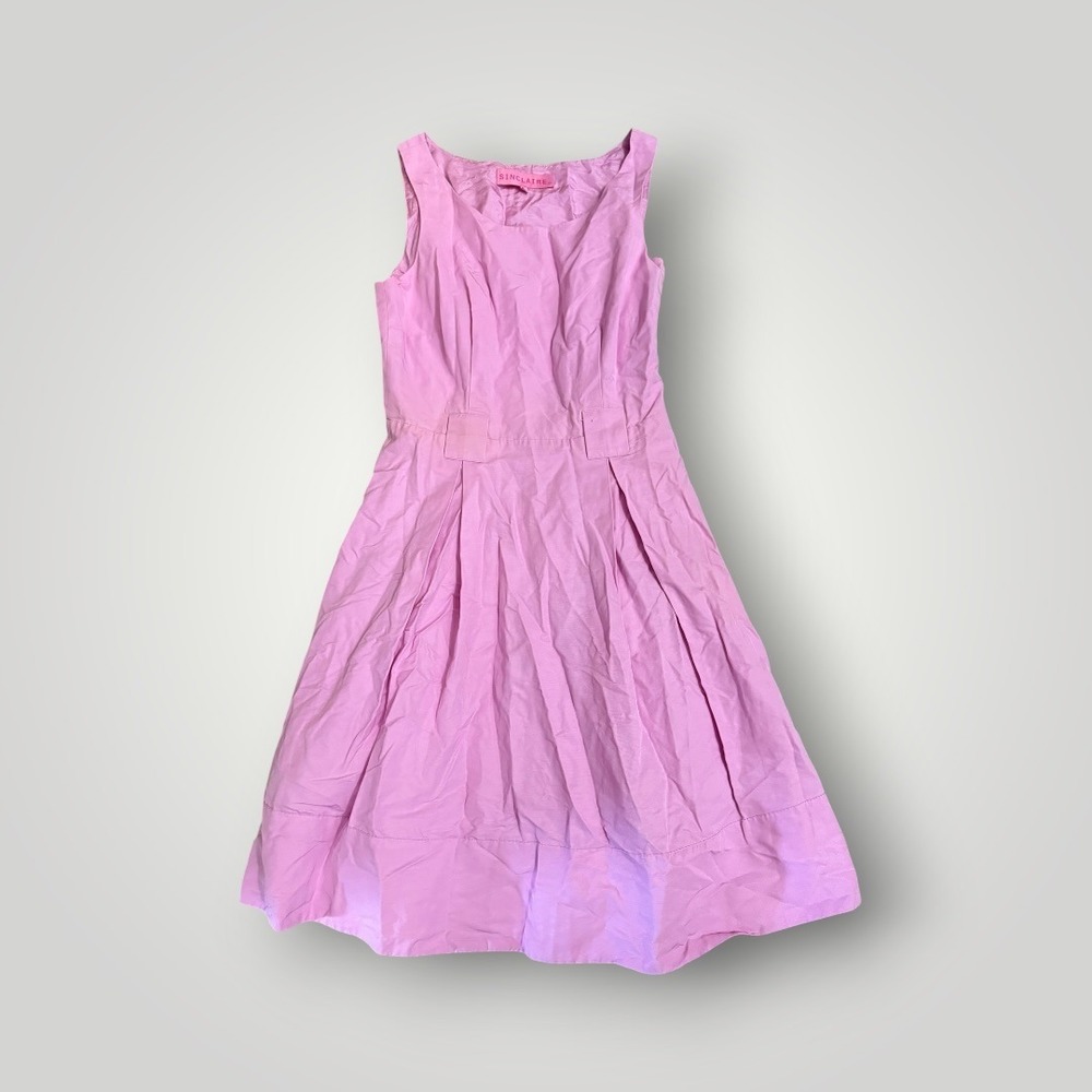 Sinclaire Fit & Flare Dress Women 8 Pink Silk Pleated Sleeveless Barbiecore